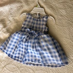 Blue checkered baby girl dress with bloomers